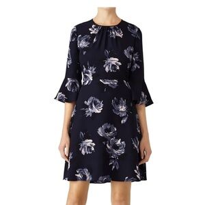 Kate Spade navy polyester crepe floral dress size 14